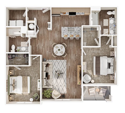 Floor plan for 2 beds, 2 baths, 1244 sqft